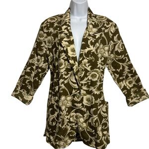VTG Cristin Stevens Floral 80’s Blazer Green Cream Pockets Shoulder Pads MED EUC